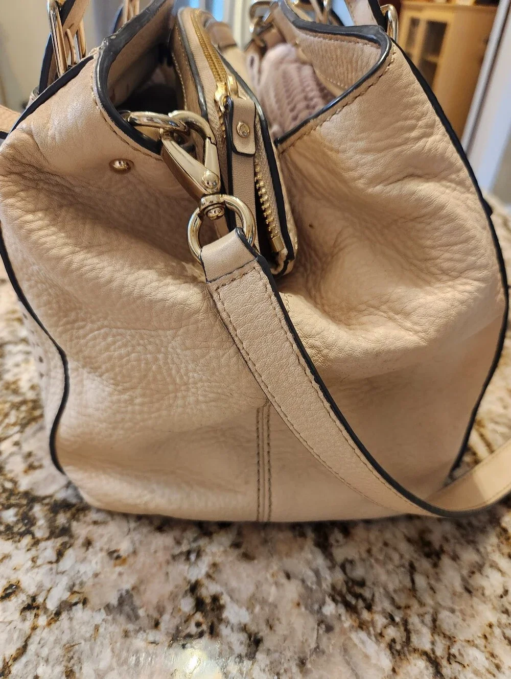 Kate Spade NY Handbag Mercer Isle Sloan Leather Satchel Cream GUC Laser Cut